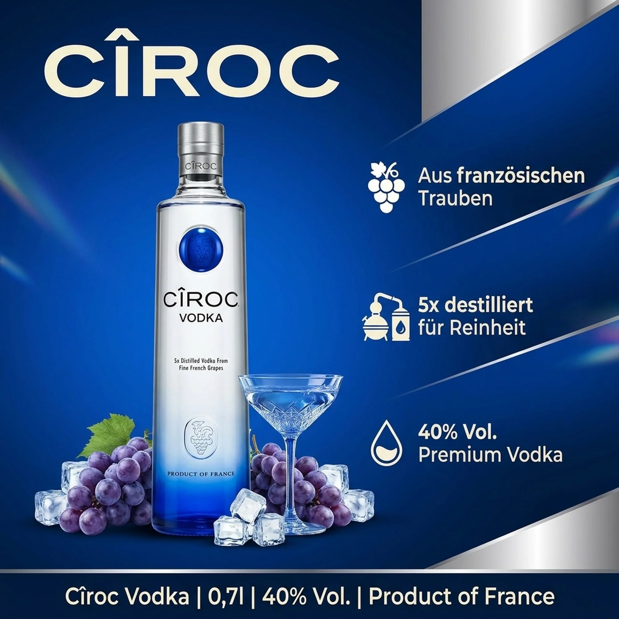 Ciroc Vodka Snap Frost 0,7l, alc. 40 Vol.-%, Wodka Frankreich