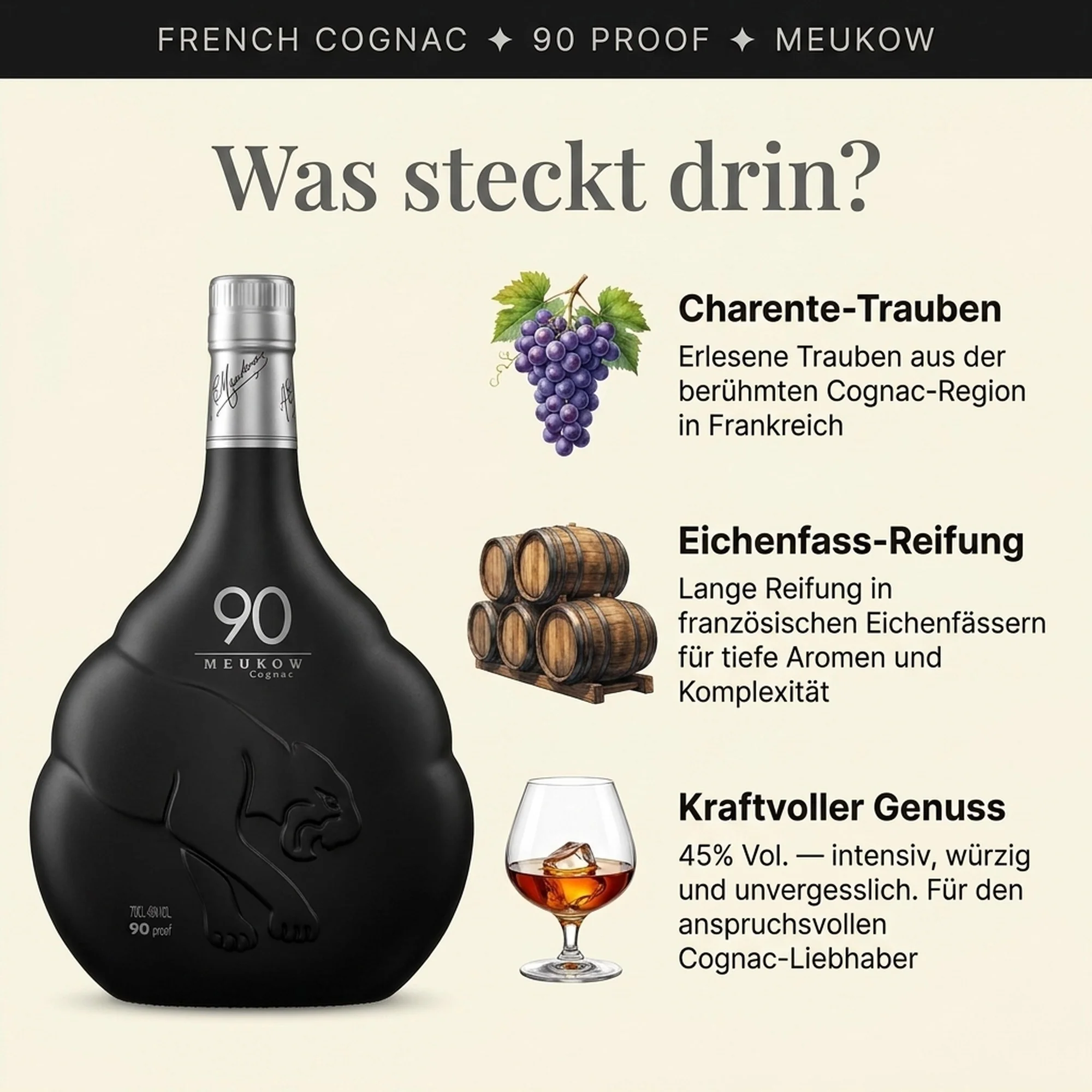 Meukow 90 Proof Cognac 0,7l, alc. 45 Vol.-% - Image 2
