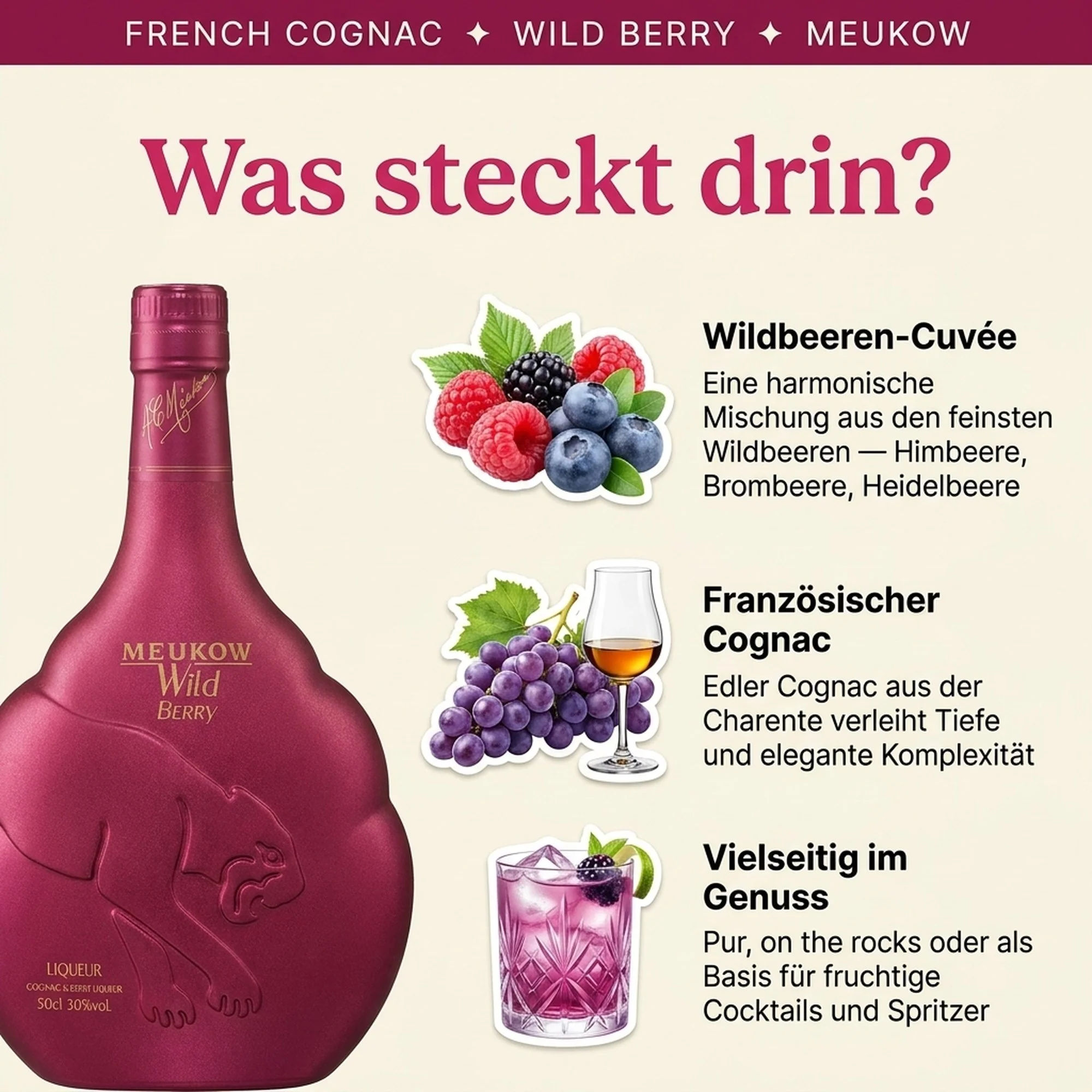 Meukow Wild Berry Cognac Liqueur 0,5l, alc. 30 Vol.-% - Image 2
